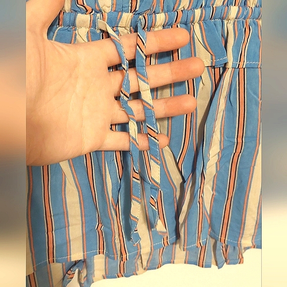 π£ Kori America Blue & Pink Striped Drawstring Waist Button-Down Top NWT Size L - Picture 5 of 12